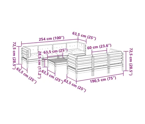 8-Osaline Aiadiivani Komplekt Patjadega, Vahapruun, Männipuit