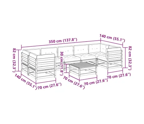 8-Osaline Aiadiivani Komplekt Patjadega, Männipuit