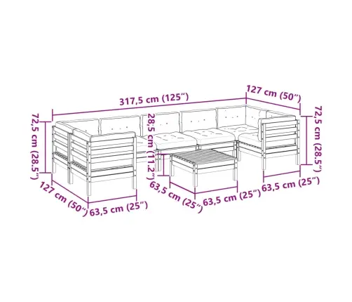8-Osaline Aiadiivani Komplekt Patjadega, Vahapruun, Männipuit