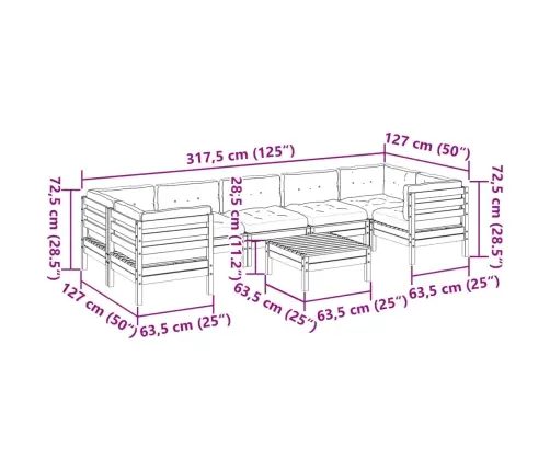 8-Daļīgs Dārza Dīvānu Komplekts Matrači Impregnēts Priedes Koks Vidaxl
