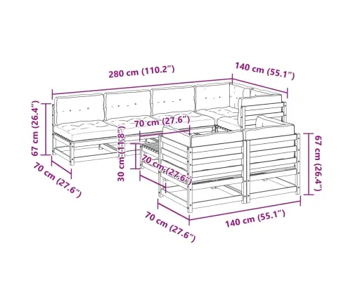 8-Daļīgs Dārza Dīvānu Komplekts Ar Matračiem, Priedes Koks Vidaxl
