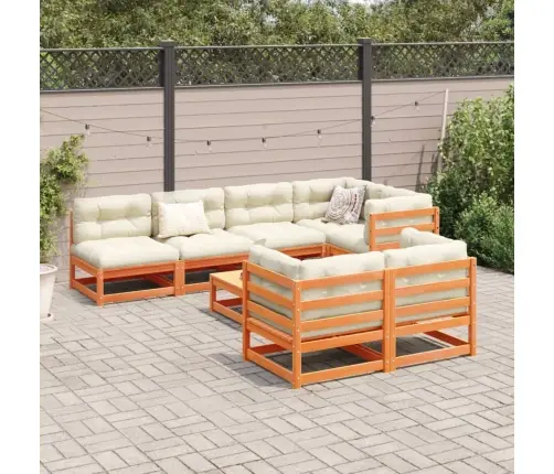 8-Daļīgs Dārza Dīvānu Komplekts, Matrači, Brūns Priedes Koks Vidaxl
