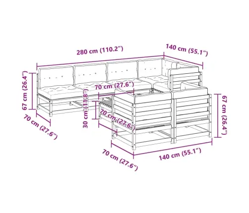 8-Daļīgs Dārza Dīvānu Komplekts Matrači Impregnēts Priedes Koks Vidaxl