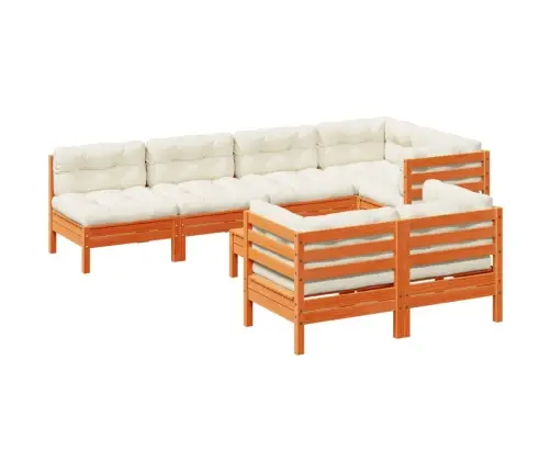 8-Daļīgs Dārza Dīvānu Komplekts, Matrači, Brūns Priedes Koks Vidaxl