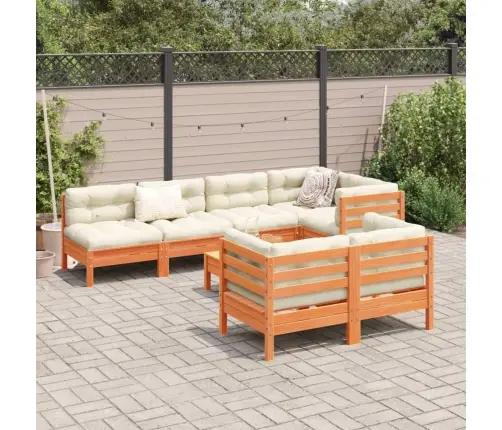 8-Daļīgs Dārza Dīvānu Komplekts, Matrači, Brūns Priedes Koks Vidaxl