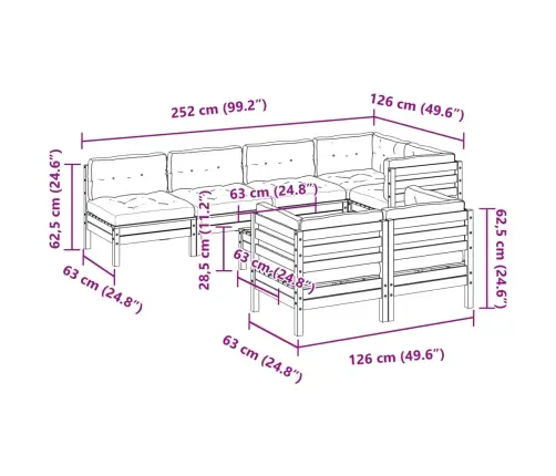 8-Daļīgs Dārza Dīvānu Komplekts, Matrači, Brūns Priedes Koks Vidaxl