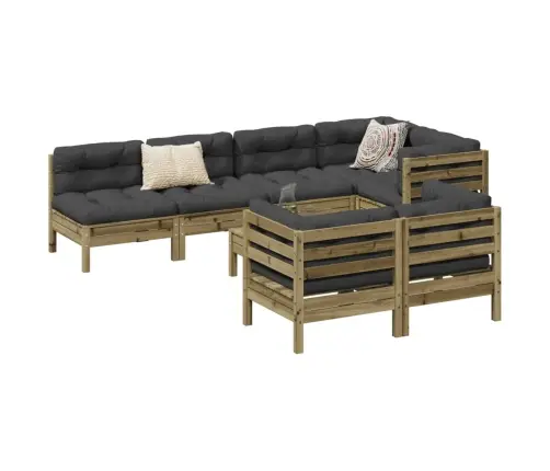 8-Daļīgs Dārza Dīvānu Komplekts Matrači Impregnēts Priedes Koks Vidaxl