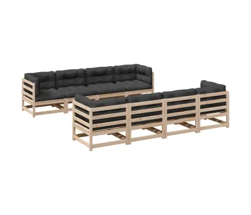 9-Daļīgs Dārza Dīvāna Komplekts Ar Matračiem, Priedes Koks Vidaxl