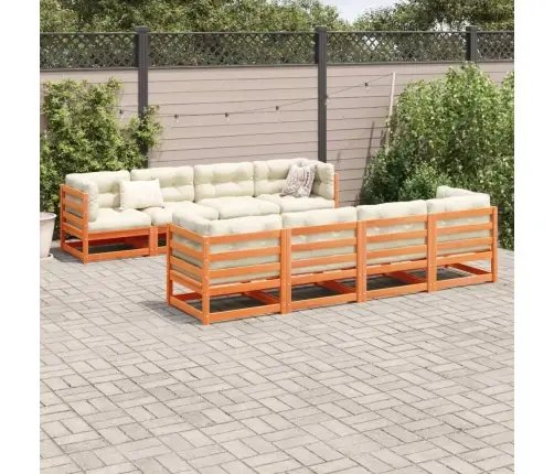 9-Daļīgs Dārza Dīvānu Komplekts, Matrači, Brūns Priedes Koks Vidaxl