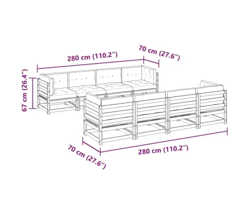 9-Daļīgs Dārza Dīvānu Komplekts, Matrači, Brūns Priedes Koks Vidaxl
