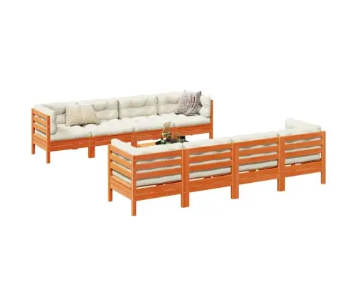 9-Daļīgs Dārza Dīvānu Komplekts, Matrači, Brūns Priedes Koks Vidaxl