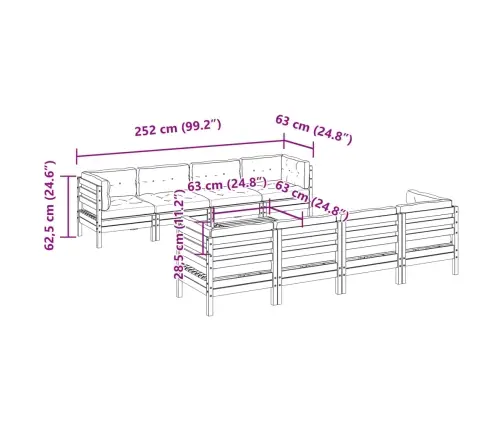 9-Daļīgs Dārza Dīvānu Komplekts, Matrači, Egles Masīvkoks Vidaxl