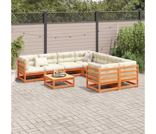 9-Daļīgs Dārza Dīvānu Komplekts, Matrači, Brūns Priedes Koks Vidaxl