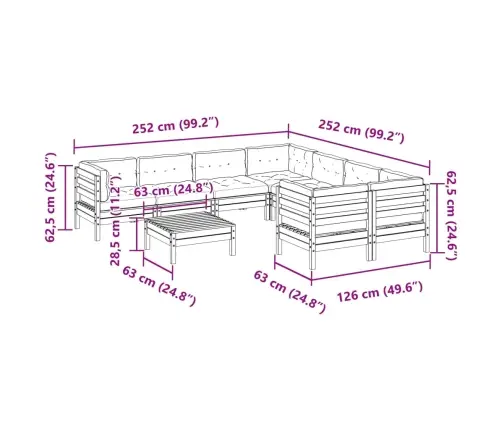 9-Daļīgs Dārza Dīvānu Komplekts, Matrači, Egles Masīvkoks Vidaxl