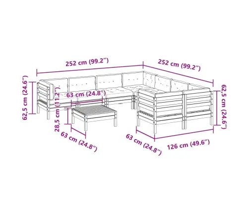 Sodo Sofos Komplektas Su Pagalvėlėmis, 9 Dalių, Pušis