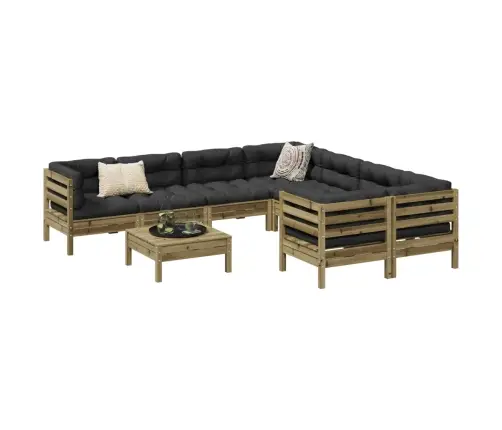 Sodo Sofos Komplektas Su Pagalvėlėmis, 9 Dalių, Pušis