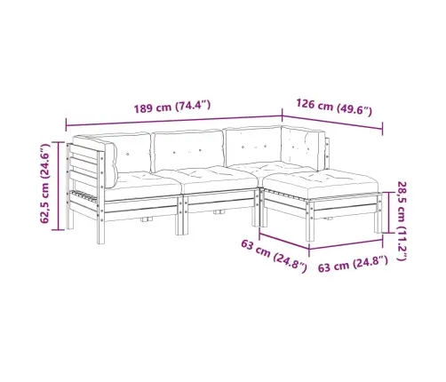4-Daļīgs Dārza Dīvānu Komplekts, Matrači, Brūns Priedes Koks Vidaxl