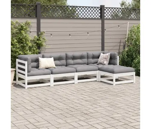 Sodo Sofos Komplektas, 5 Dalių, Baltas, Pušies Medienos Masyvas