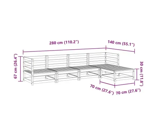 Sodo Sofos Komplektas, 5 Dalių, Vaško Rudas, Pušies Masyvas