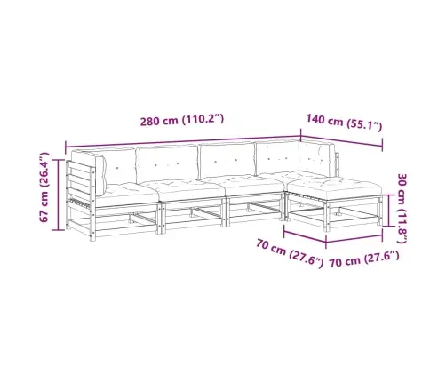 5-Daļīgs Dārza Mēbeļu Komplekts Ar Matračiem, Priedes Masīvkoks Vidaxl
