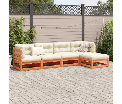 5-Daļīgs Dārza Dīvānu Komplekts, Matrači, Brūns Priedes Koks Vidaxl