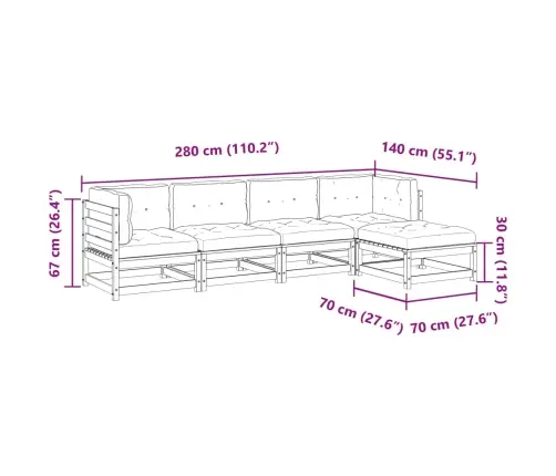 5-Daļīgs Dārza Dīvānu Komplekts, Matrači, Brūns Priedes Koks Vidaxl