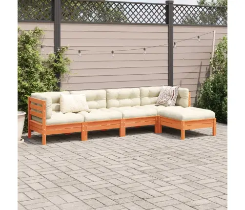 5-Daļīgs Dārza Dīvānu Komplekts, Matrači, Brūns Priedes Koks Vidaxl