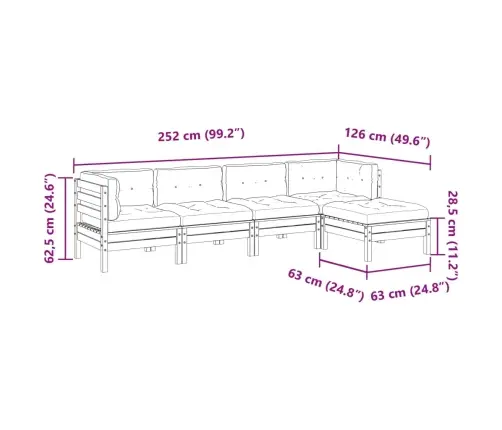 5-Daļīgs Dārza Dīvānu Komplekts, Matrači, Priede Vidaxl