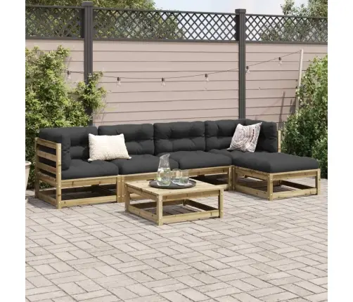 6-Daļīgs Dārza Dīvāna Komplekts Ar Matračiem, Priede Vidaxl