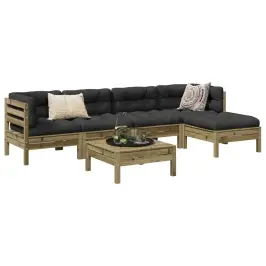 6-Osaline Aiadiivani Komplekt Patjadega, Immutatud Männipuit