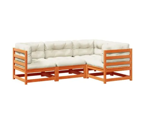 4-Daļīgs Dārza Dīvānu Komplekts, Matrači, Brūns Priedes Koks Vidaxl