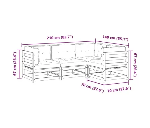 4-Osaline Aiadiivani Komplekt Patjadega, Immutatud Männipuit