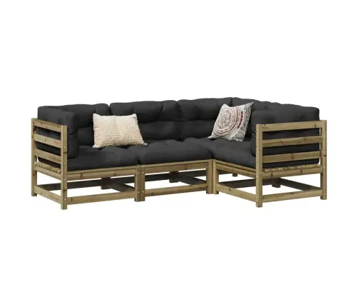 4-Osaline Aiadiivani Komplekt Patjadega, Immutatud Männipuit