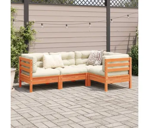 4-Daļīgs Dārza Dīvānu Komplekts, Matrači, Brūns Priedes Koks Vidaxl