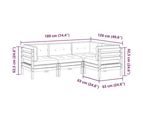 4-Daļīgs Dārza Dīvānu Komplekts, Matrači, Brūns Priedes Koks Vidaxl