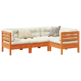 4-Daļīgs Dārza Dīvānu Komplekts, Matrači, Brūns Priedes Koks Vidaxl