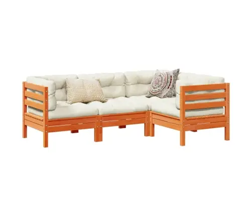 4-Daļīgs Dārza Dīvānu Komplekts, Matrači, Brūns Priedes Koks Vidaxl