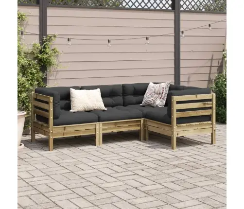 4-Daļīgs Dārza Dīvānu Komplekts Matrači Impregnēts Priedes Koks Vidaxl