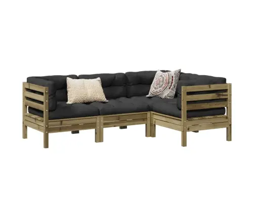 4-Daļīgs Dārza Dīvānu Komplekts Matrači Impregnēts Priedes Koks Vidaxl