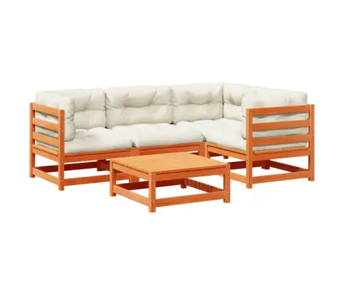 5-Daļīgs Dārza Dīvānu Komplekts, Matrači, Brūns Priedes Koks Vidaxl