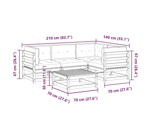 5-Daļīgs Dārza Dīvānu Komplekts, Matrači, Brūns Priedes Koks Vidaxl