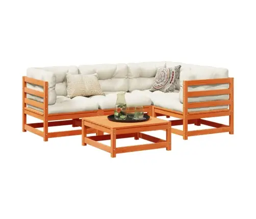 5-Daļīgs Dārza Dīvānu Komplekts, Matrači, Brūns Priedes Koks Vidaxl