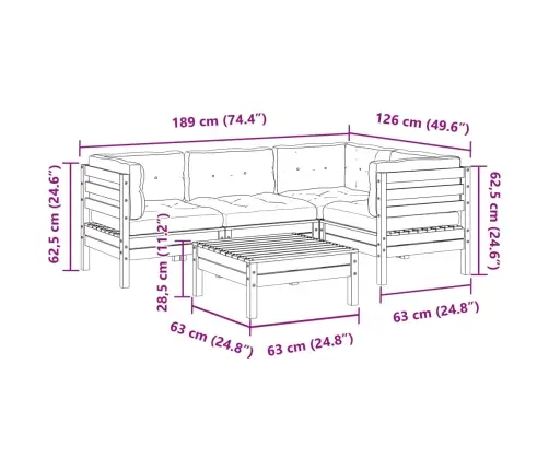 5-Daļīgs Dārza Dīvānu Komplekts, Matrači, Priede Vidaxl