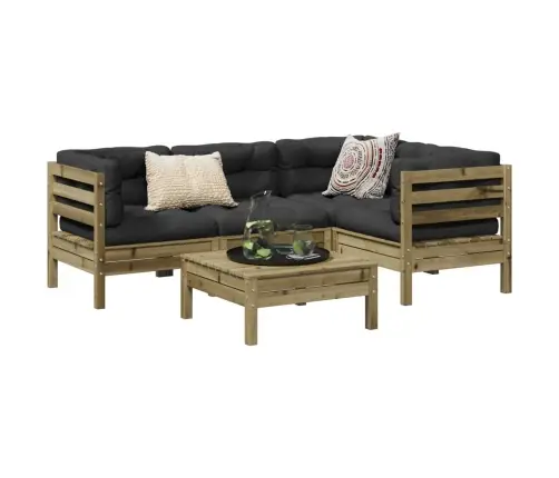 5-Daļīgs Dārza Dīvānu Komplekts, Matrači, Priede Vidaxl