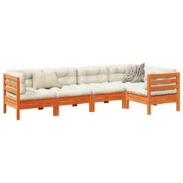 5-Daļīgs Dārza Dīvānu Komplekts, Matrači, Brūns Priedes Koks Vidaxl