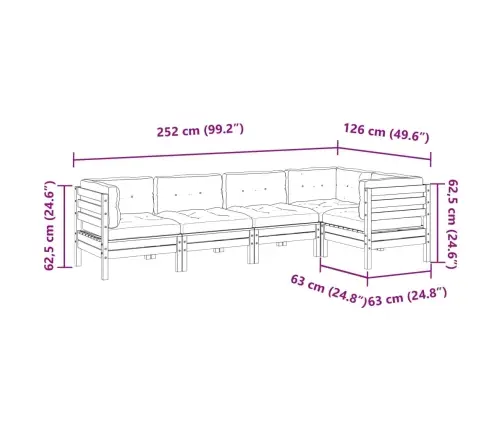 5-Daļīgs Dārza Dīvānu Komplekts, Matrači, Egles Masīvkoks Vidaxl