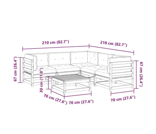 6-Daļīgs Dārza Dīvānu Komplekts Ar Matračiem, Priedes Koks Vidaxl