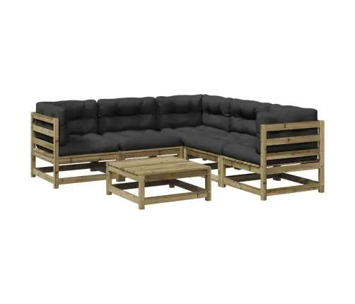 6-Daļīgs Dārza Dīvāna Komplekts Ar Matračiem, Priede Vidaxl