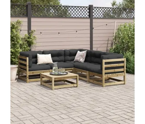 6-Daļīgs Dārza Dīvāna Komplekts Ar Matračiem, Priede Vidaxl