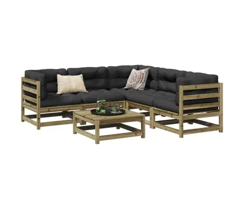 6-Daļīgs Dārza Dīvāna Komplekts Ar Matračiem, Priede Vidaxl